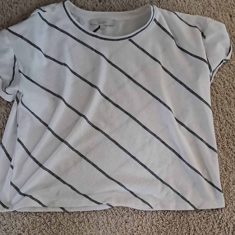 LOFT White and Black Striped T-Shirt